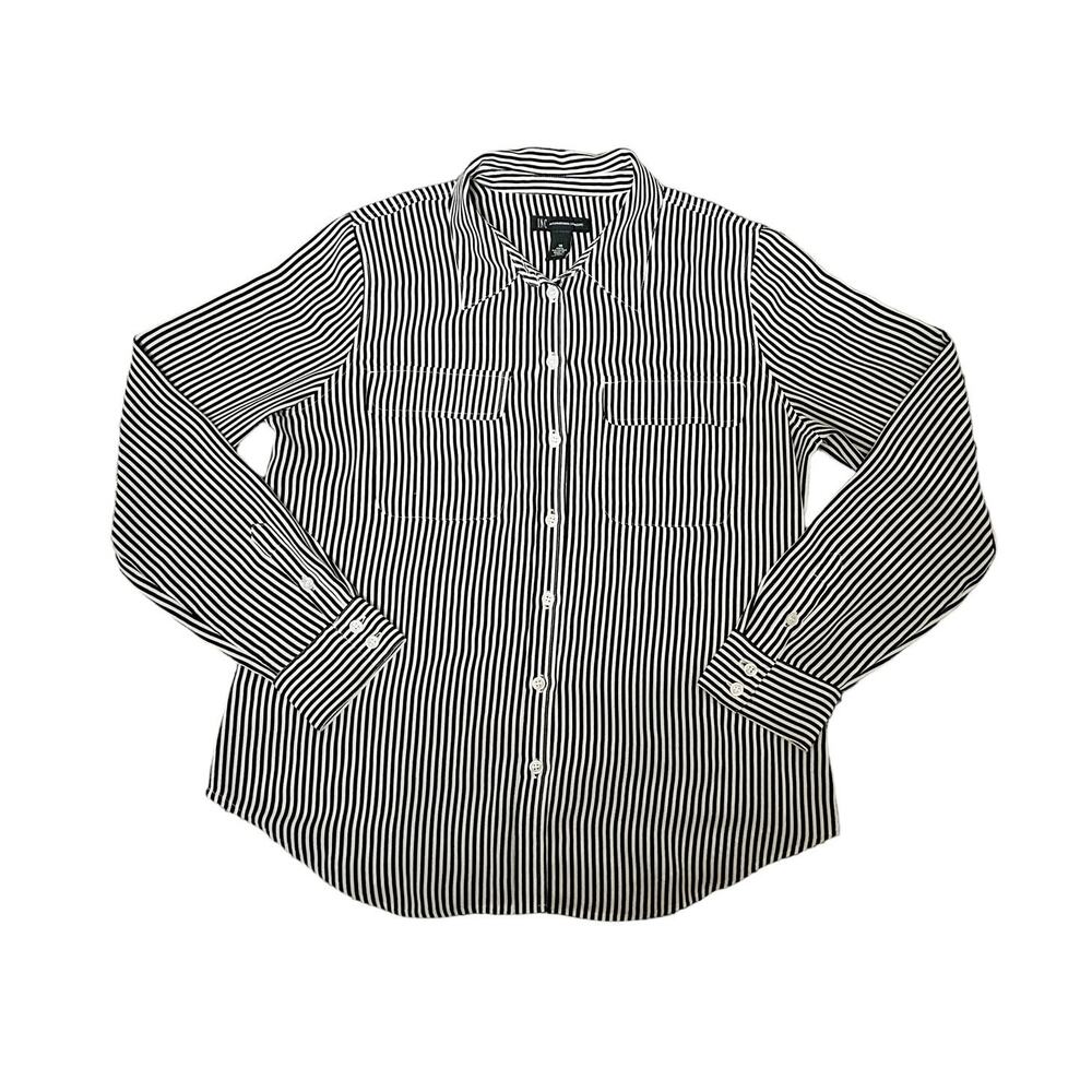 INC International Concepts Black/White Striped Button-Down Womens Size 10